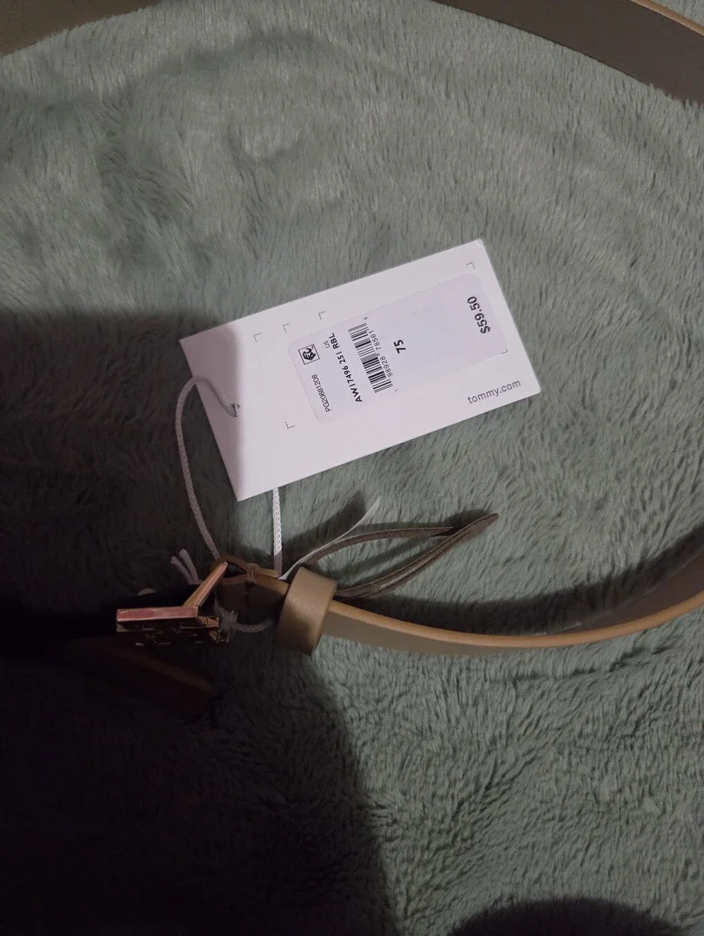 Tommy Hilfiger Tan Leather Belt with Polished Logo Buckle